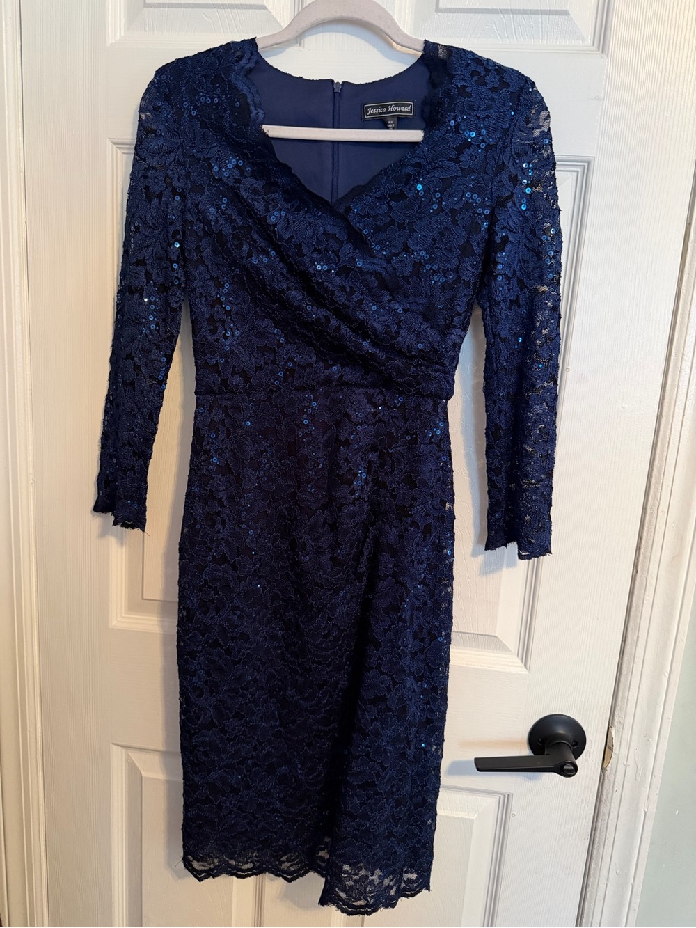 Jessica Howard Navy Sequin Lace Midi Dress